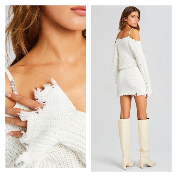 SER.O.YA x Revolve Maude Army Green Long Sleeve Bodycon Distressed sweater dress - Picture 7 of 10